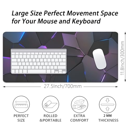 Cool Polygons Desk Pad Mouse Pad,Large XL Technology Mouse Mat with Stitched Edges,Non-Slip Rubber Base Mousepad for Office PC Keyboard Laptop and Home Work Desk Mat(27.5X11.8 in) - color: Cool polygons
