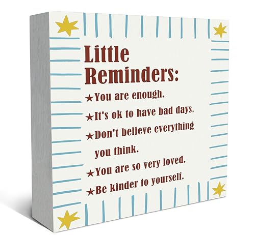 SRADMO Inspirational Wood Box Sign Desk Decor, Inspirational Desk Decor, Little Reminders Motivational Positive Theme Wooden Block Box Sign Decoration for Home Office Shelf Table - color: Blue, size: 5″×5″
