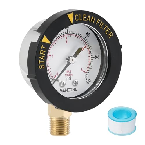 0-60 Psi Pool Filter Pressure Gauge, 2 inches Dial, 1/4 NPT Lower Mount, Stainless Steel Case, Waterproof, Clean Filter Indicator, for Swimming Water Pump Spa Aquarium Pressure Test