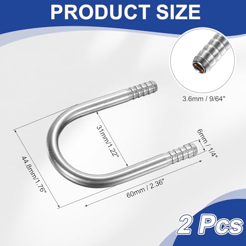 PATIKIL 1/4" (6mm) x 1/4" (6mm) Hose Barb Fittings, 2 Pcs 304 Stainless Steel U Shaped Joint Connector Barbed Fitting Metal Splicer - size: 1/4" (6mm)