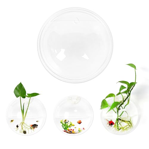 2PCS Wall Hanging Plant Terrarium, Wall Mounted Fish Bowl Tank Clear Flower Pot Aquarium, Acrylic Globe Flower Vase Planter, Wall Fish Bubble Tank for Succulent Plants, Hydroponic Air Plant