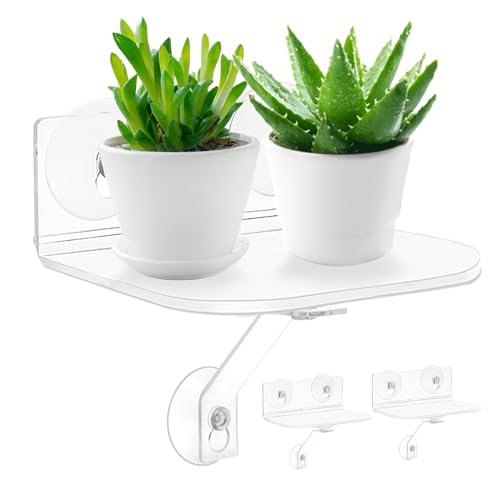 2-Pack Acrylic Window Plant Shelves with Suction Cups & Support Brackets - Rectangle Window Sill Extender for Herb Pots, Succulents, Flower Boxes, Micro Greens | Indoor/Outdoor Use