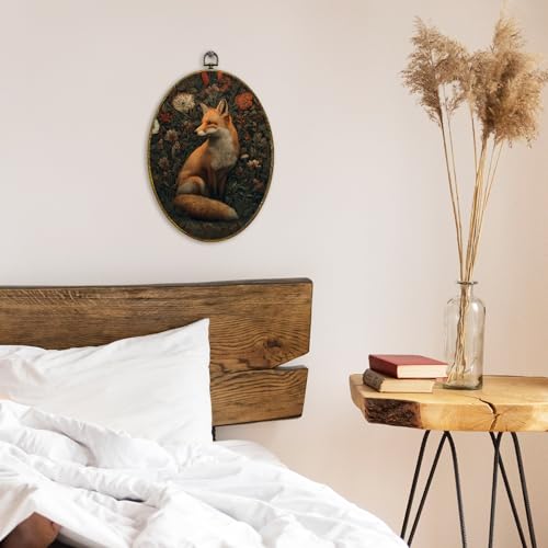 XFCICRLJ Vintage Moody Fox Wall Art Decor, Dark Cottagecore Botanical Fox Oval Canvas Prints Framed, Dark Academia Forest Fox Wall Art Decorations for Home Bedroom Living Room Decor, 11x8.5 Inch - color: fox01