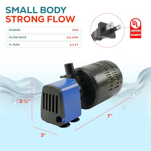Aqua Dream 210 GPH Internal Aquarium Filter - 3 in 1 Submersible Powerhead Pump with Air Oxygenation & Sponge Filtration, 15W Adjustable Flow Water Cycling Pump for Fish Tanks - 5 Pcs - color: Blue; 5 Pc, size: 210 GPH with Filter