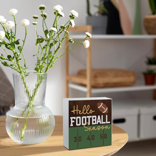 Football Sign Football Season Party Decor Hello Football Season Sign Sports Football Game Decor Rugby Player Gifts for Son Decorations for Home Office Desk 5 X 5 Inch - color: Hello Football Season