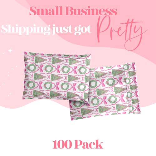 14.5x19 Designer Poly Mailer 100 Pack Heavy Duty Waterproof Self Seal Shipping Bags for Small Business Large Mailing Envelopes Bulk Tear Resistant Packaging Coquette Christmas Holiday Bows - color: Coquette Christmas, size: 14.5x19