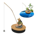 NIIIYTYB Floating Fish Tank Decorations Resin Fisherman Aquarium Decor Island Figurine with Mini Fishing Rod Funny Cool for Betta Bowl Zen Aquariums Small Fish Ornaments Interactive Decor