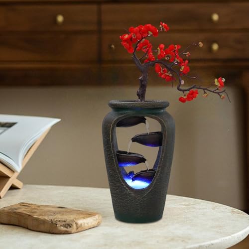 Indoor Waterfall Fountain, Plum Blossom Vase Style Bonsai Tabletop Decor with Humidifier and Multi-Color LED, for Dining Room, Living Room, Bedroom, Cafe, Office - size: G