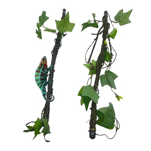 Reptile Climbing Branch Flexible Bend-A-Branch Jungle Vines Terrarium Plant Decoration with Suction Cup for Crested Gecko Chameleon Gecko Snake Tree Frog 2PCS - color: Green
