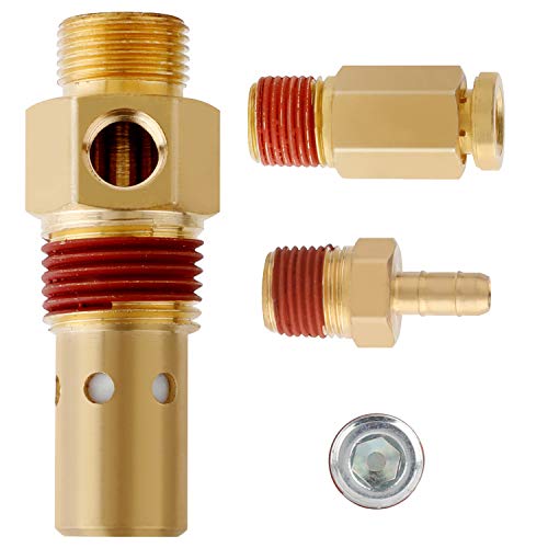 Air Compressor Replacement Components Brass 1/2 Inch MNPT Compressor in Tank Check Valve Kit with Three Different Unloader Tube Fittings 20 SCFM 4 Pieces