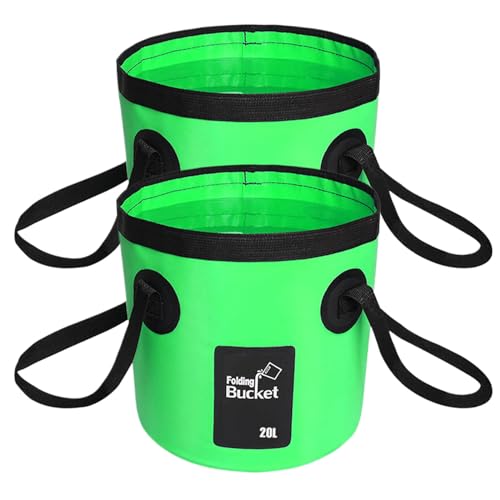BANCHELLE Collapsible Bucket Water Container Portable Folding Camp Wash Basin for Outdoor Traveling Hiking Fishing Car Washing Gardening Camping 2 PCS - color: Green