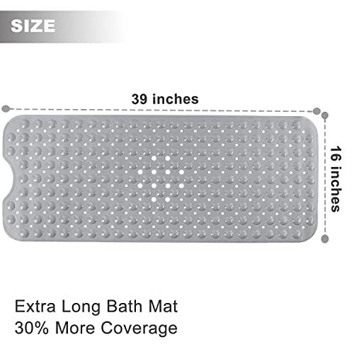 TEESHLY Bathtub Mats for Shower Tub, Extra Long Non-Slip 39 x 16 Inch Bath Mat with Drain Holes and Suction Cups, BathMat for Bathroom with Machine Washable (Opaque Gray) - color: Opaque Gray