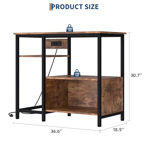 Heavy Duty 40-50 Gallon Aquarium Stand - Metal & Wood, 4-Tier Open Storage Shelves, Drawer, Power Outlets, for Fish Tank & Terrariums, 36.6" x 18.9" x 30.7" - Rustic Brown - color: Brown