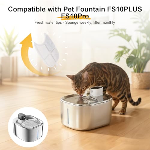 15 Pack Cat Water Fountain Filters for FS10 Plus/FS10PRO Cat/Dog Pet Drinking Fountain for 138 fl oz/4L with 32 Pack Pre-Filter Sponges & 6 Pump Filter - color: 15Filters + 32 Sponges & 6 Pump Filters
