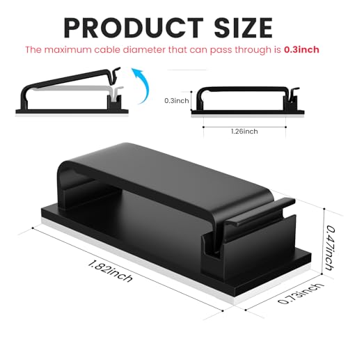 Adhesive Cable Management Clip (20Pcs Black),Cord Management Under Desk,Wire Organizer for TV PC Ethernet HDMI Extension Cord Power Plug - color: Black, size: Extra Large