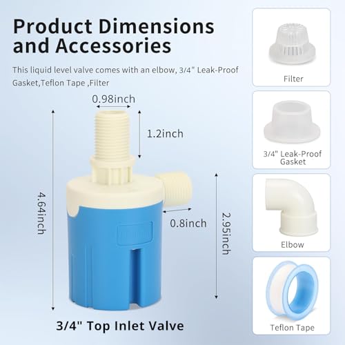 3/4" Top Inlet Float Valve, Compact Plastic Automatic Water Shut Off Valve - Space-Saving Design, for Limited Space in Water Tank, Aquarium, - color: Top Inlet, size: 0.75 Inch