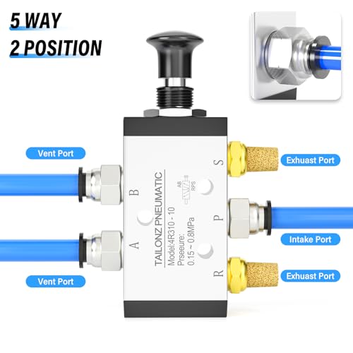TAILONZ PNEUMATIC 3/8"NPT 5 Way 2 Position Air Hand Lever Operated Valve Pneumatic Solenoid Valve Manual Control Push-Pull 4R310-10 - size: 3/8"NPT, style: 5 Way 2 Position Manual