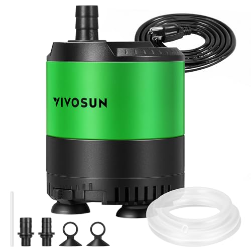 VIVOSUN 400 GPH 20W Submersible Water Pump, with Adjustable Water Flow, 4.9 ft Tubing, Additional Ceramic Shaft, and Outlet Adapters, for Fish Tanks, Aquariums, Hydroponics, Fountains - size: 400 GPH