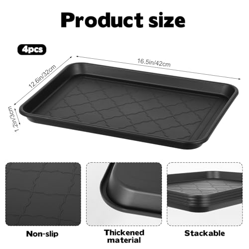 4 Pack Nursery Potting Trays, Plastic Seedling Starter Tray with No Drain Holes Reusable Easy Watering Flat Garden Plant Growing Tray for Planting Indoor Greenhouse Germination