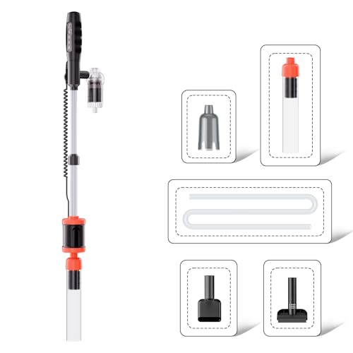 AKKEE Aquarium Vacuum Gravel Cleaner Handle Control, 8 in 1 Multifunctional 36W Electric Fish Tank Cleaner Vacuum for Automatic Water Change, Wash Sand, Water Circulation and Timed Off，Orange