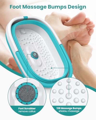 Nekteck Collapsible Foot Soaking Tub Bucket for Foot Bath Soak, Feet Basin Soaker with 138 Acupressure Nodes and Pumice Stone for Feet Health Foot Spa, Gifts for Men Women Dad Mom, Green - color: Green