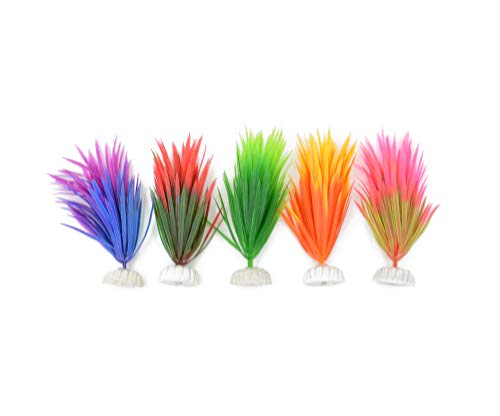 CNZ Assorted Color Aquarium Plastic Plant Decoration w Ceramic Base, 16-Piece Assorted