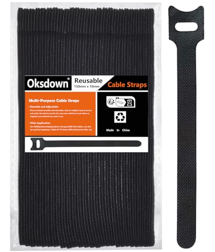 Cable Ties Reusable Black 50 Pack Cord Straps Hook and Loop Wire Wraps Keepers Clips Organizer Management Kit for tv pc Computer Charging Data Cables - color: Black, size: 50PCS
