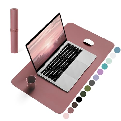 YSAGi Non-Slip Leather Desk Pad, Waterproof Laptop Computer Desk Keyboard Mat, Table Protector Blotter Mat, Large Mouse Pad for Office/Work/Home/Decor(Dark Pink, 23.6" x 13.7") - color: Dark Pink, size: 23.6" x 13.7"