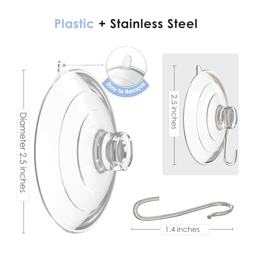 Hangerspace Suction Cup Hooks, 2.5 Inches Clear Suction Cups with Metal Hooks Large Suction Cup for Kitchen Bathroom Shower Wall Window Door - 8 Pack - size: Large