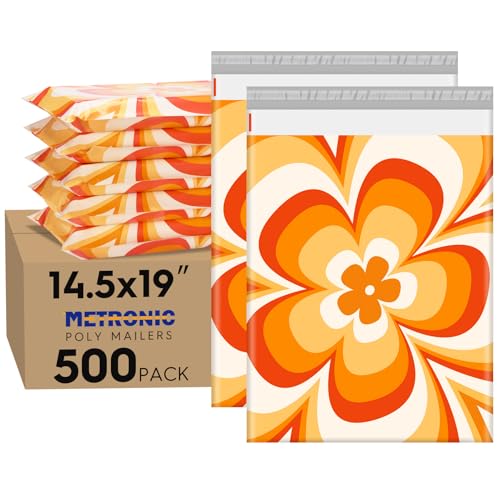 Metronic Poly Mailers 14.5x19 Inch Shipping Bags for Clothes,Self Adhesive Shipping Envelopes for Small Business,Waterproof Mailers Poly Bags for Shipping,Packaging Mailing Bags Orange Flower 500pc - color: Orange Flower, size: 14.5x19 500pc（A Box）