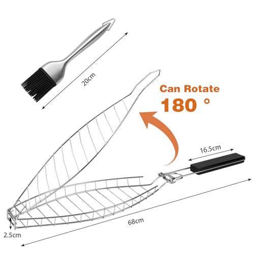 Fish Grill Basket, Stainless Steel Fish Grilling Rack For Oven With Detachable Handle , Large Whole BBQ Fish Grill Basket For Live Fish, NonStick Fish Basket for Grilling Perfect for Salmon, Veggies, And Seafood