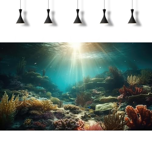 Deep Ocean Aquarium Background Undersea Soft Coral Reef Seascape Fish Tank Background Underwater Aquatic Fish Sunray Terrarium Backgrounds Deep Sea Floor Tropical Fish Tank Backgrounds Decors 24x12in - color: Undersea Brown, size: 24(W)x12(H)inches/ 60(W)