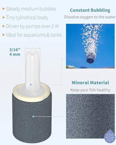Pawfly Aquarium 0.6 Inch Air Stone Cylinder Bubble Diffuser Release Tool for Nano Air Pumps Small Buckets and Fish Tanks, 12 Pack