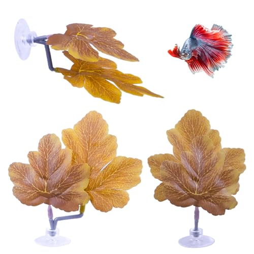 Betta Fish Hammock - Dual Leaf Design with Strong Suction Cups, Non-Toxic Durable Material for Spawning & Resting, Natural Aquarium Decor for Beta Fish Tanks (Orange, 3) - color: Orange, size: 3