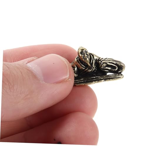 4pcs Miniature Brass Fisherman Figurines with Monk and Small Bridge, Asian Style Garden Statues for Aquarium Terrarium and Home Décor Micro Landscape Ornaments