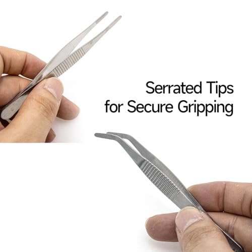 4-Pack 5" Stainless Steel Tweezers, Precision Serrated Straight and Curved Tip for Cooking/Crafts/Terrarium (Non-Slip) - size: 5inch Straight and Curved Tip