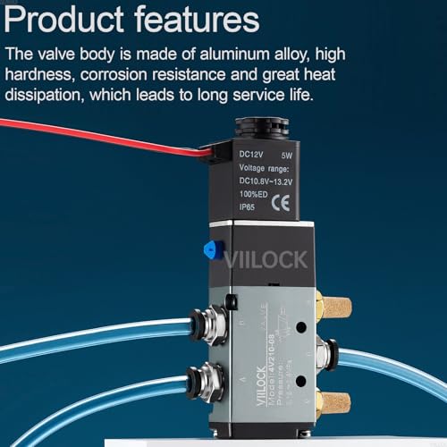 Pneumatic Solenoid Valve, 5 Way 2 Position 1/4”NPT Electric Air Control Valve 4V210-08 (DC12V Wire) - style: DC12V Wire