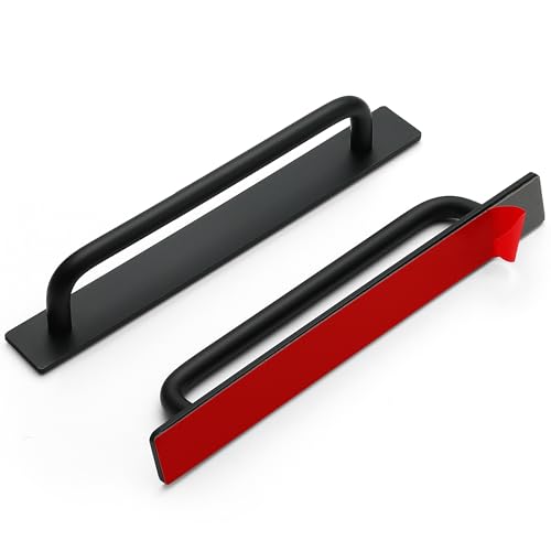 2 Pack Adhesive Handles Self Stick Instant Cabinet Handles 8.35" Stick on Cabinet Handles Drawer Push Pull Handles Helper Sliding Screen Door Handles for Sliding Closet Window Wardrobe - Black - color: Black, size: 8.35 In Length