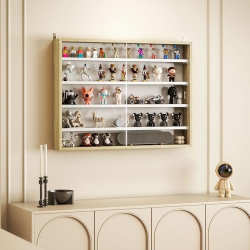 HOMCOM 5-Tier Display Cabinet, Glass Door Cabinet with Adjustable Shelves, Wall-Mounted Display Case for Playroom, Bedroom, Oak and White - color: Oak and White