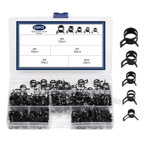 152 Pcs Fuel Line Clamp, Spring Clamps, Fuel Line Clips, Spring Hose Clampss, sSpring Band Hose Clamps Assortment Kit for Silicone Vacuum Hoses Air Tube Water Pipe Clips(6mm/7mm/8mm/9mm/10mm, Black) - color: Black
