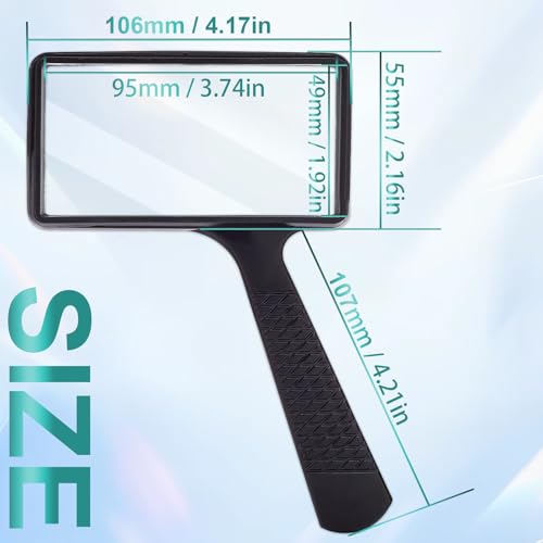 Large Rectangular Handheld Magnifying Glass，3X Magnification，2''x4''inches Handheld Magnifier，Scratch Resistant Glass Lens，Large Horizontal Viewing Area，for Seniors Reading，Hobbies，Repai， Observation