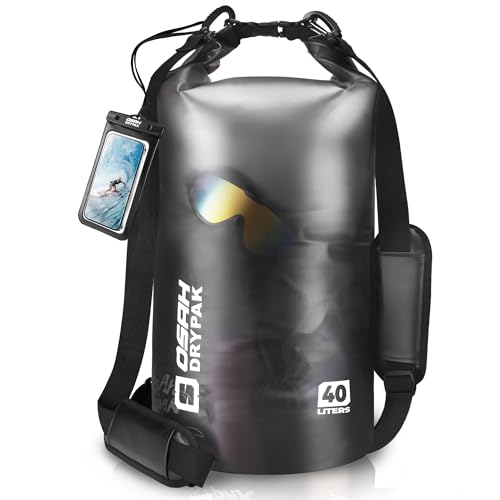 Waterproof Dry Bag, 5L/10L/20L/30L/40L Roll Top Lightweight Storage Backpack with Phone Case for Women & Men, Floating Waterproof Sack for Travel, Swimming, Kayaking, Paddle Board, Camping & Beach - color: BLACK CLEAR, size: 40L