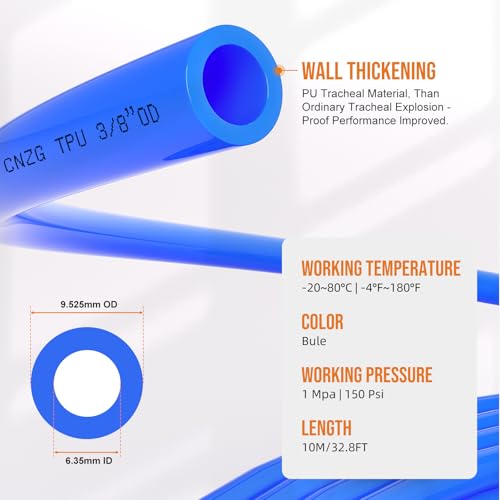 3/8 Air line,3/8" inch OD Air Hose Kit,Airline Tubing Repair Kit Compressor Tube with Push to Connectors Fittings (Blue-32.8FT/10M) - color: Blue, size: 3/8" OD