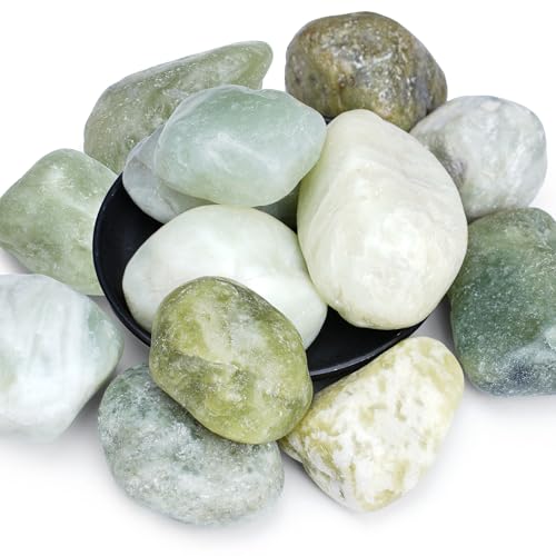 Pulovin 20 lbs Jade Pebbles for Indoor Plants, 2-3 Inch Polished River Rocks, Decorative Garden Rocks Outdoor Landscaping, Large Natural Stone for Walkways, Yard, Vases, Crafts - color: Jade 2-3 Inch