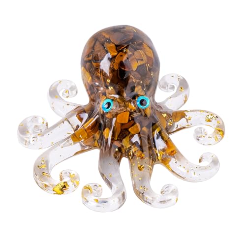 Natural Crystal Tiger's Eye Gravel Octopus Resin Marine Animals Fish Tank Decorative Ornaments Statue Healing Crystal Home Decor Ladies Gift 3.93" - color: Tiger'seye