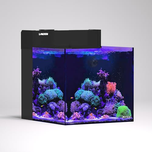 LANDEN EzCube 45K Rimless AIO Marine Aquarium Tank Kit with Rear Filter and Protein Skimmer, 14.5 Gal Saltwater Cube Fish Tank for Reef Coral Setup, W17.7×D17.7×H15.7 in (45×45×40cm) - size: 45 cm