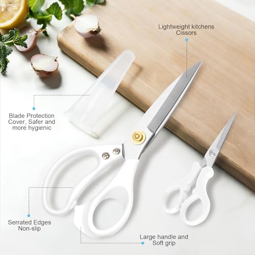 All Purpose Kitchen Scissors, Kitchen Shears Heavy Duty - Dishwasher Safe Food Scissors- Multipurpose Cooking Shears for Meat Poultry Food, Herbs, and Fish, Comfort Grip Handles, White - color: White