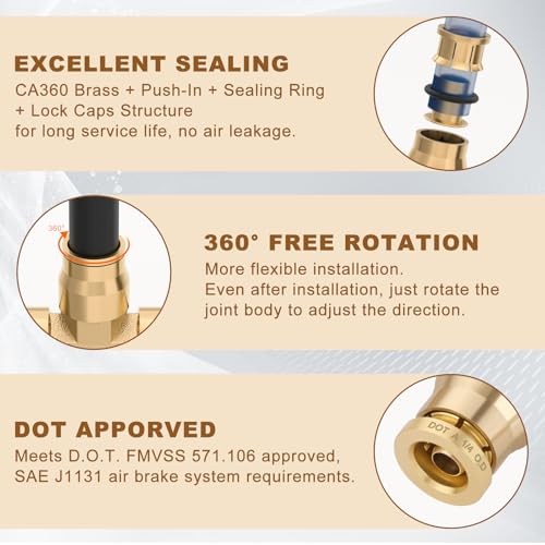 1/4" Quick Push to Connect Fittings Brass Union Tee Shaped Joint DOT Approved 1/4 Inch OD 3 Way Tube Air Line Adapter Air Spring Suspension Kit for Car Truck Trailers and Air Brake System 5pcs - size: 1/4" OD 5PCS, style: Tee