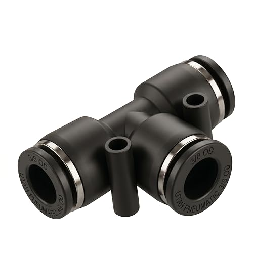 3/8 Push To Connect Fittings Tee Air Line Fittings Quick Connect Air Hose Pneumatic Fittings (pack Of 10) - color: Black-Tee, size: 3/8" OD 10 PCS