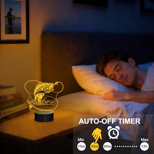 YuanDian Fishing Night Light, 3D Fish 16 Color Changing LED Lamp, Go Fishing Man Gifts with Remote & Timer & Dimmable, Room Decor, Ideal Gift for Fishing Lovers Men Dad